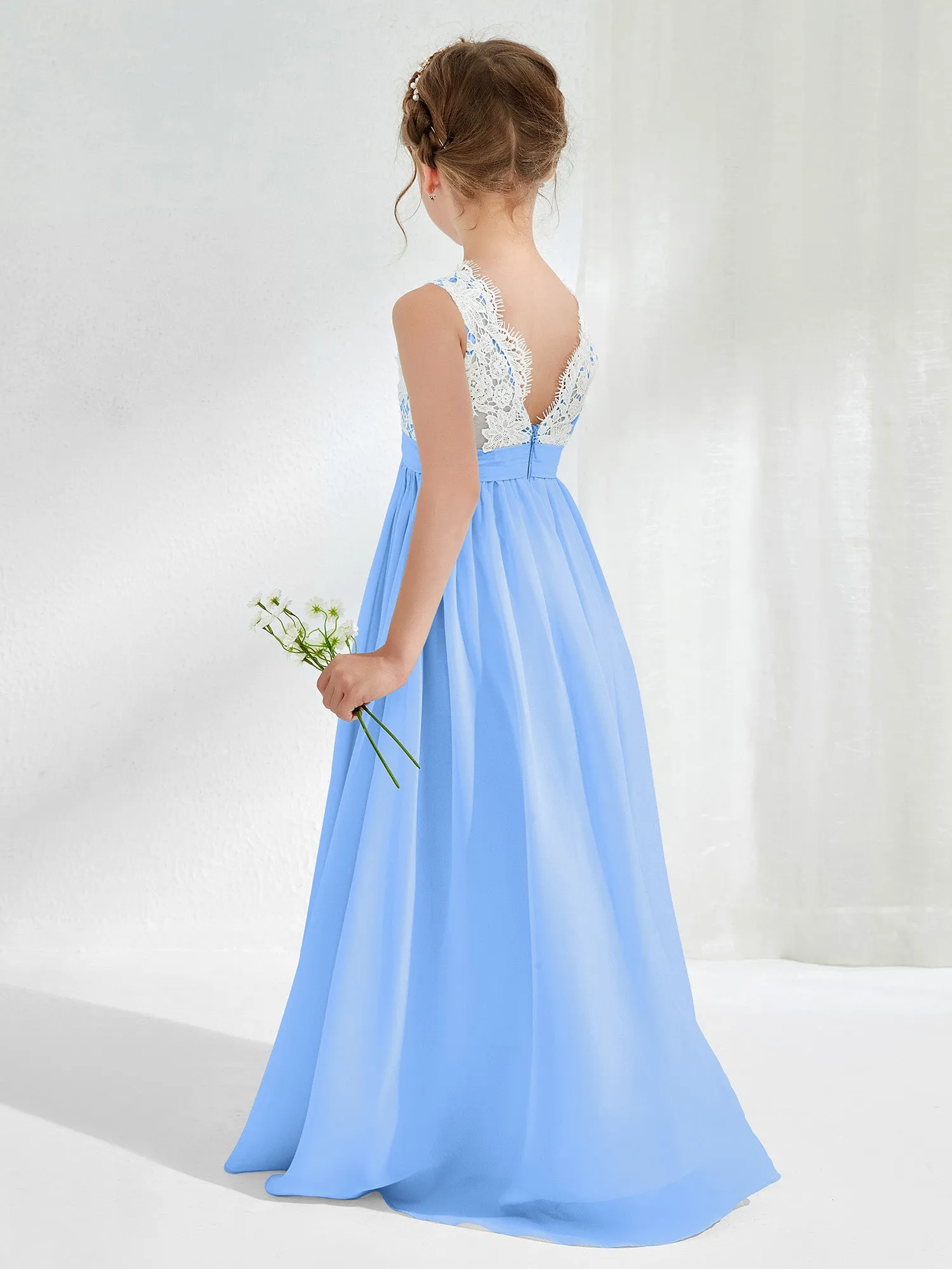 Lace Top Junior Bridesmaid Dresses Blue