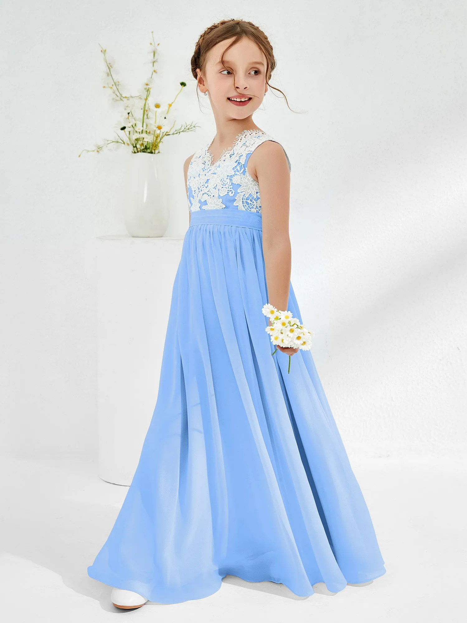 Lace Top Junior Bridesmaid Dresses Blue