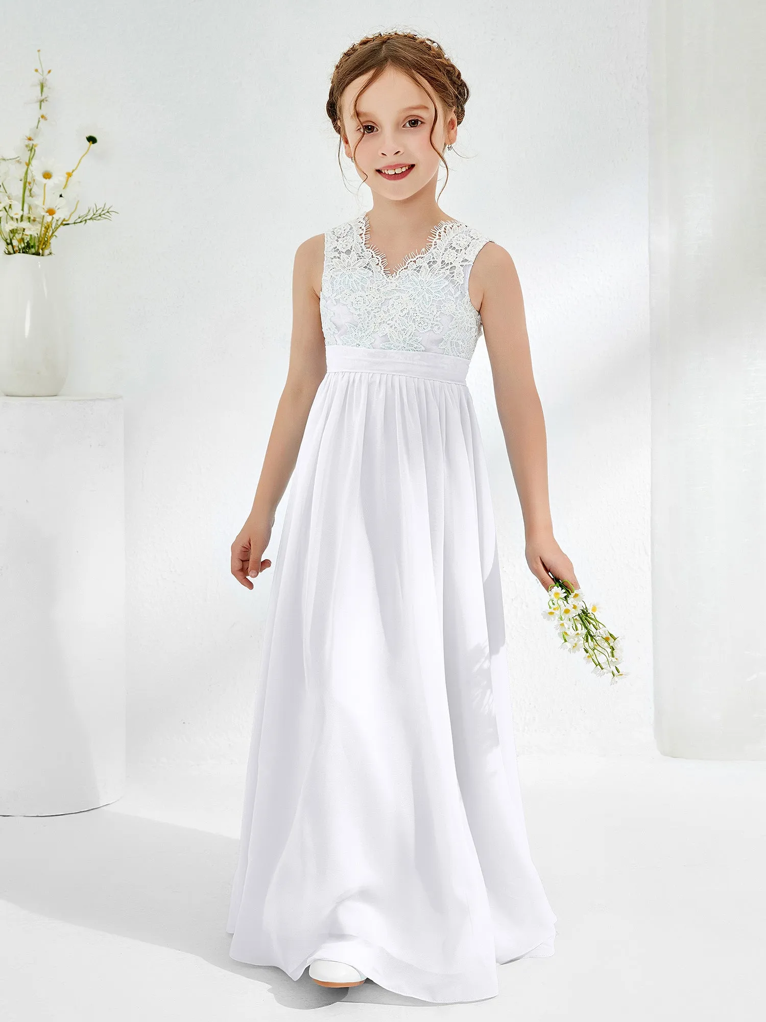 Lace Top Junior Bridesmaid Dresses White