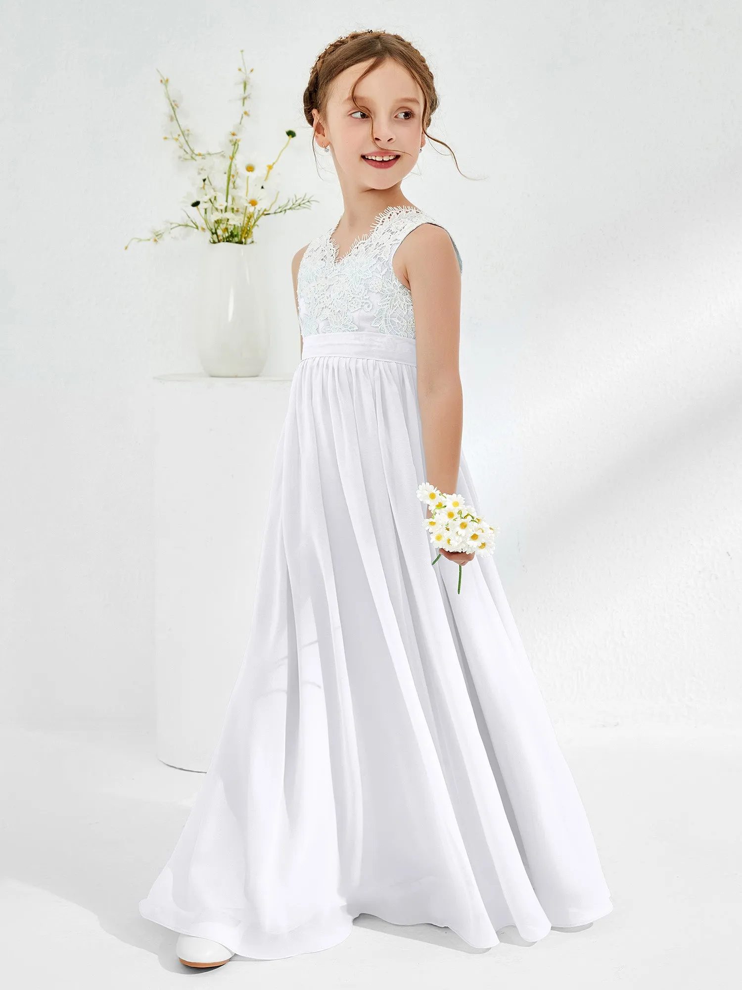 Lace Top Junior Bridesmaid Dresses White