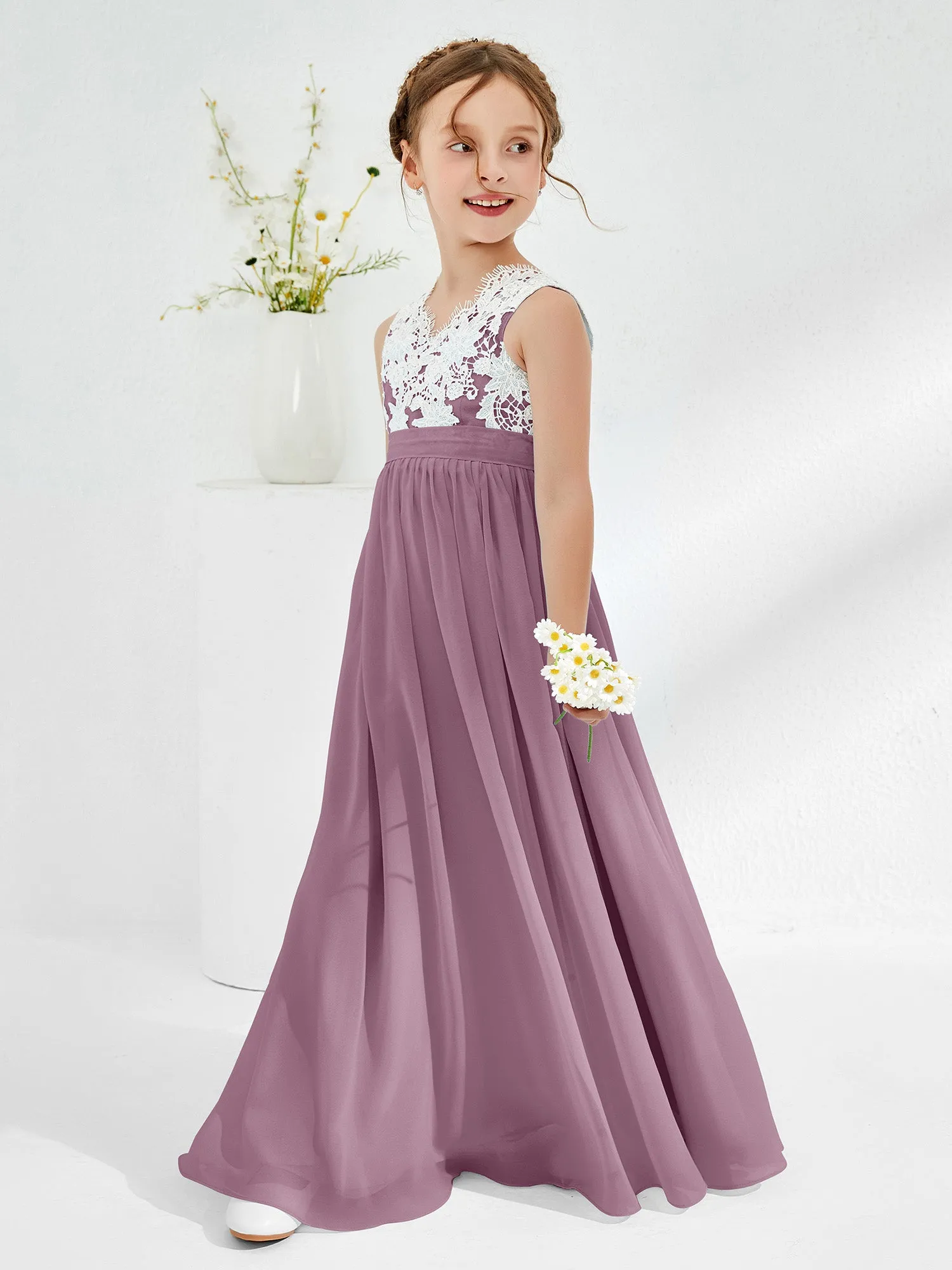 Lace Top Junior Bridesmaid Dresses Wisteria