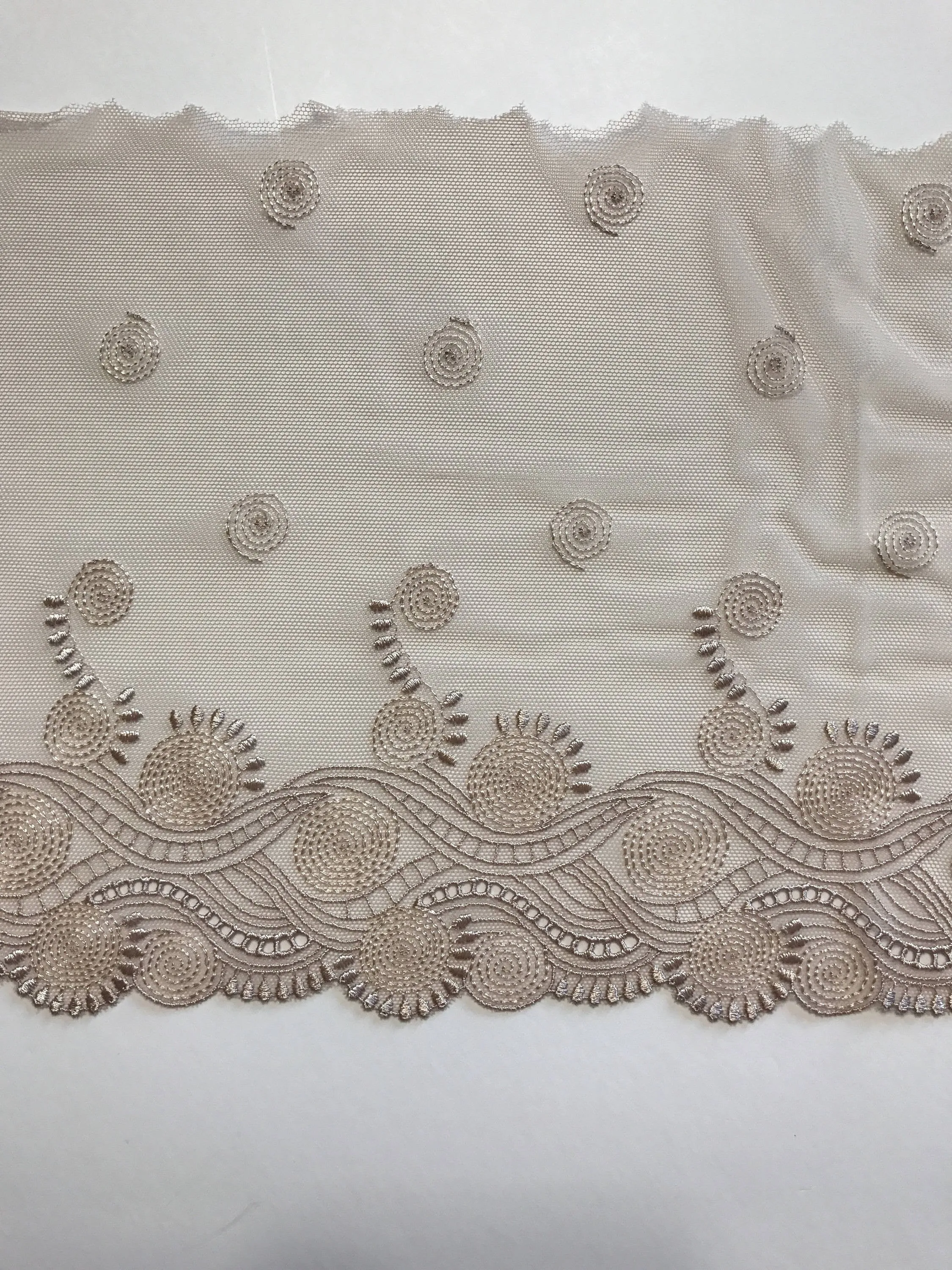 Light Mocha 8" Wide Embroidered Lace Trim