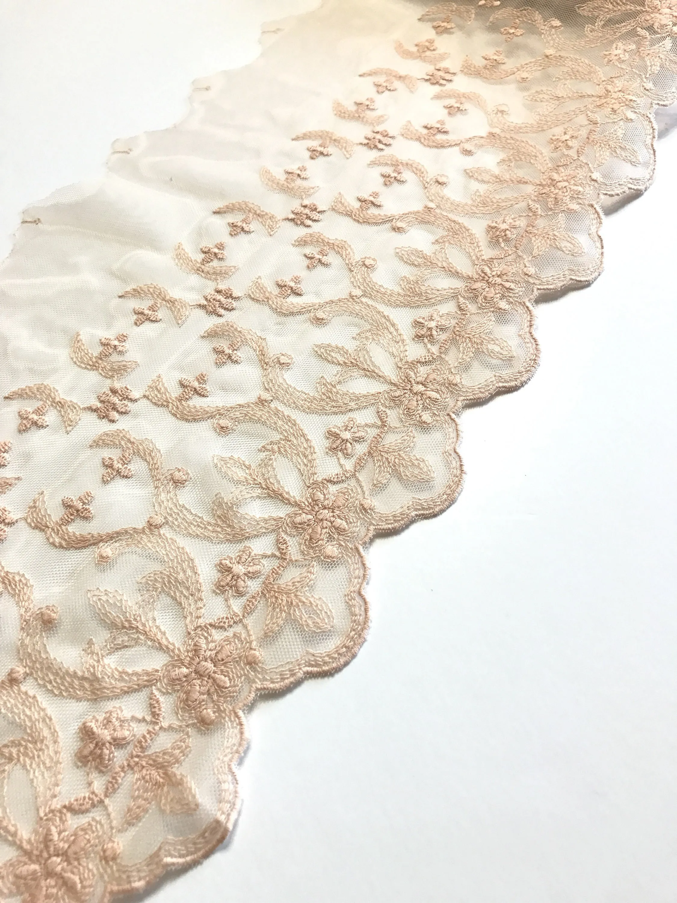 Light Peach 7.5" Wide Embroidered Lace Trim