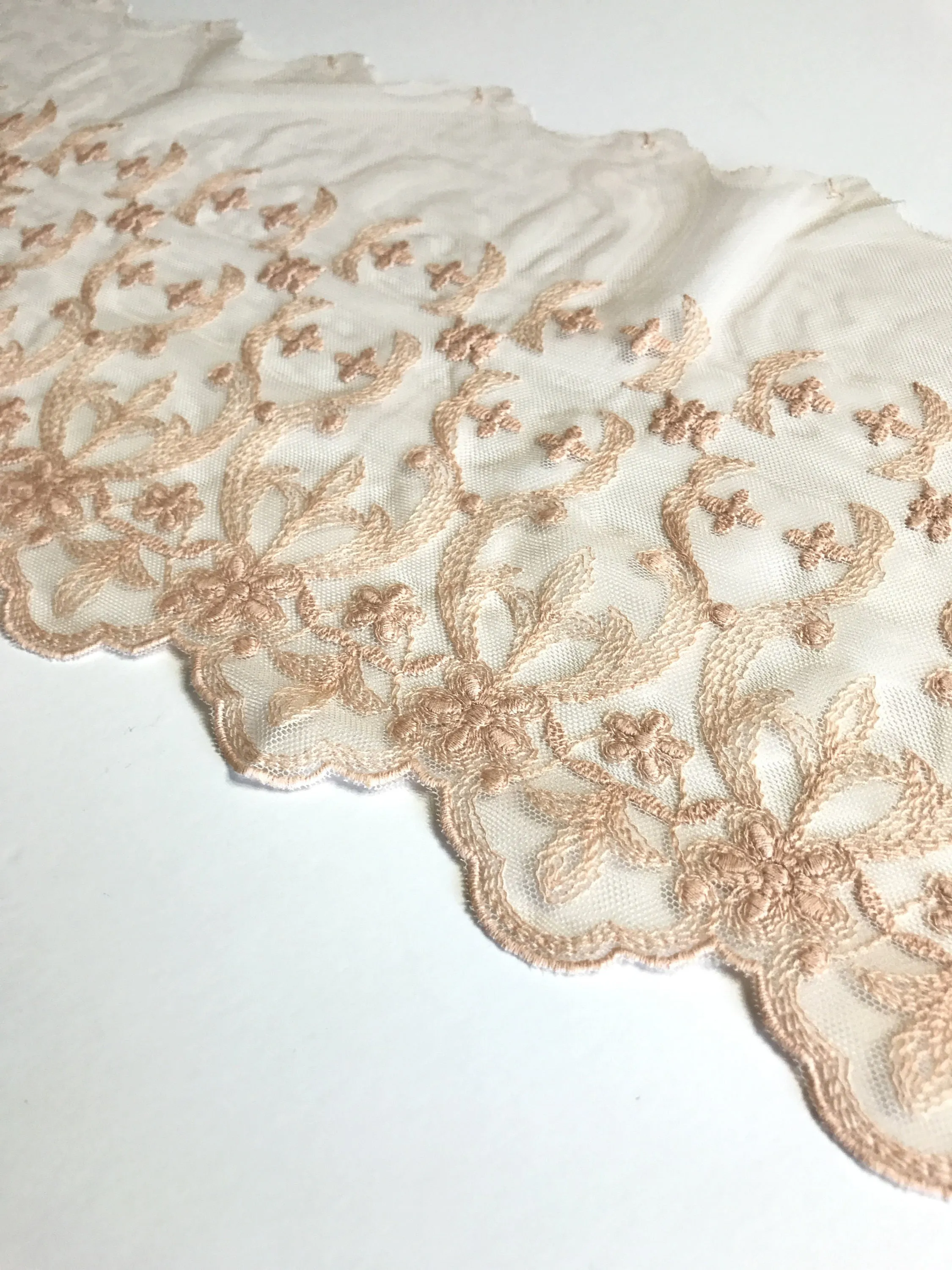 Light Peach 7.5" Wide Embroidered Lace Trim