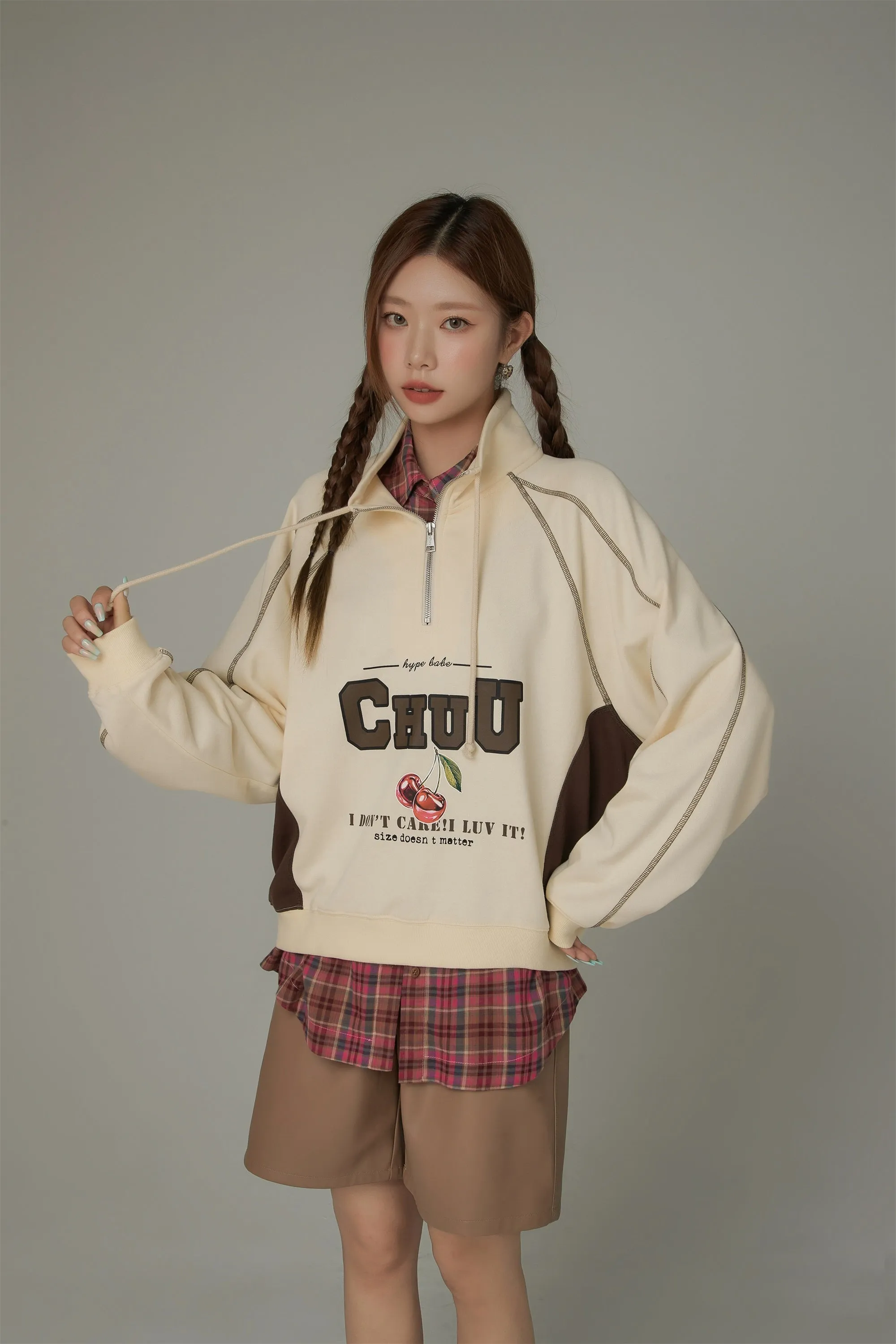 Logo Cherry Half Zip Up Stitched Sweatshirt