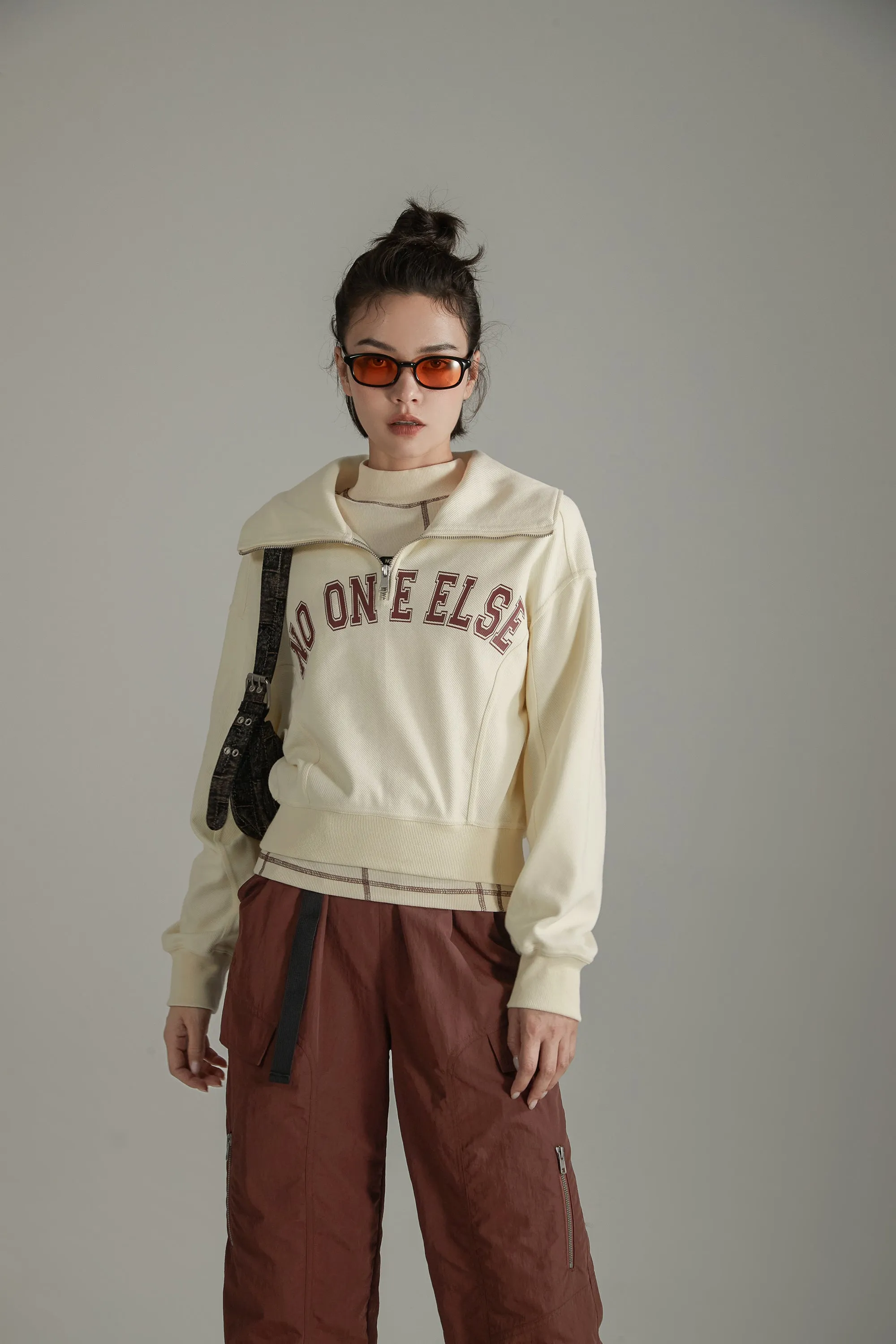 Logo Half Zip-Up High Neck Sweatshirt