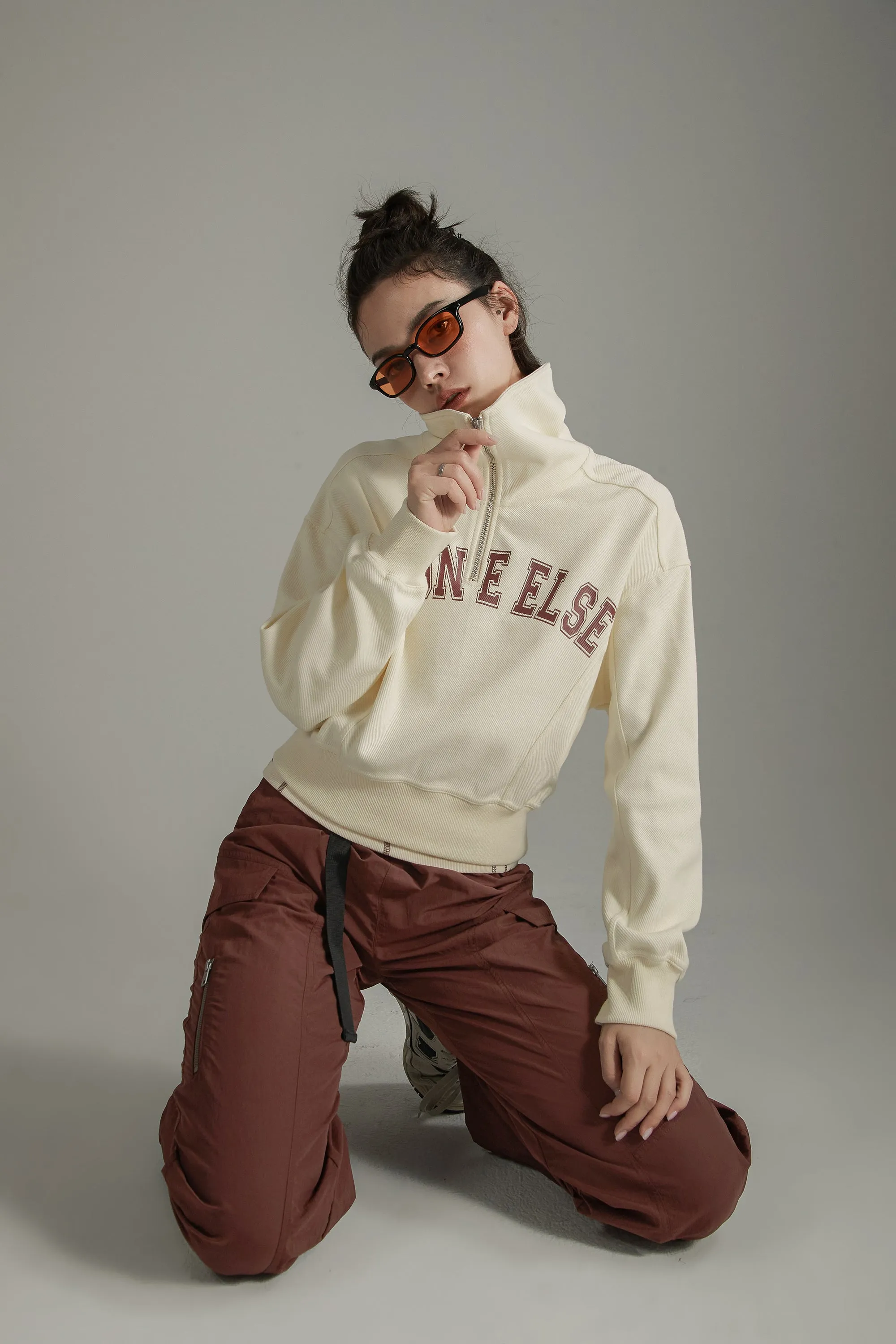 Logo Half Zip-Up High Neck Sweatshirt