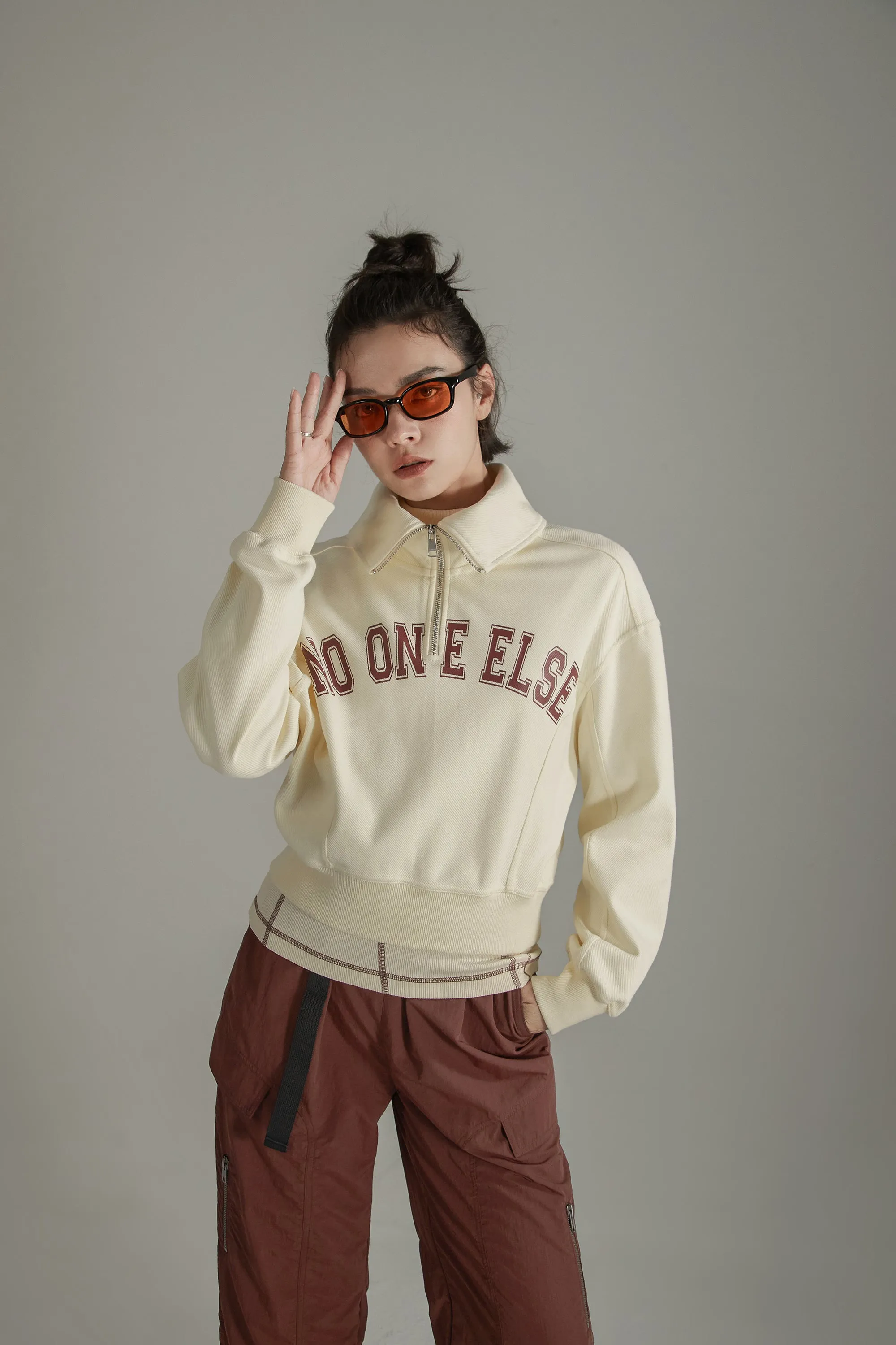 Logo Half Zip-Up High Neck Sweatshirt