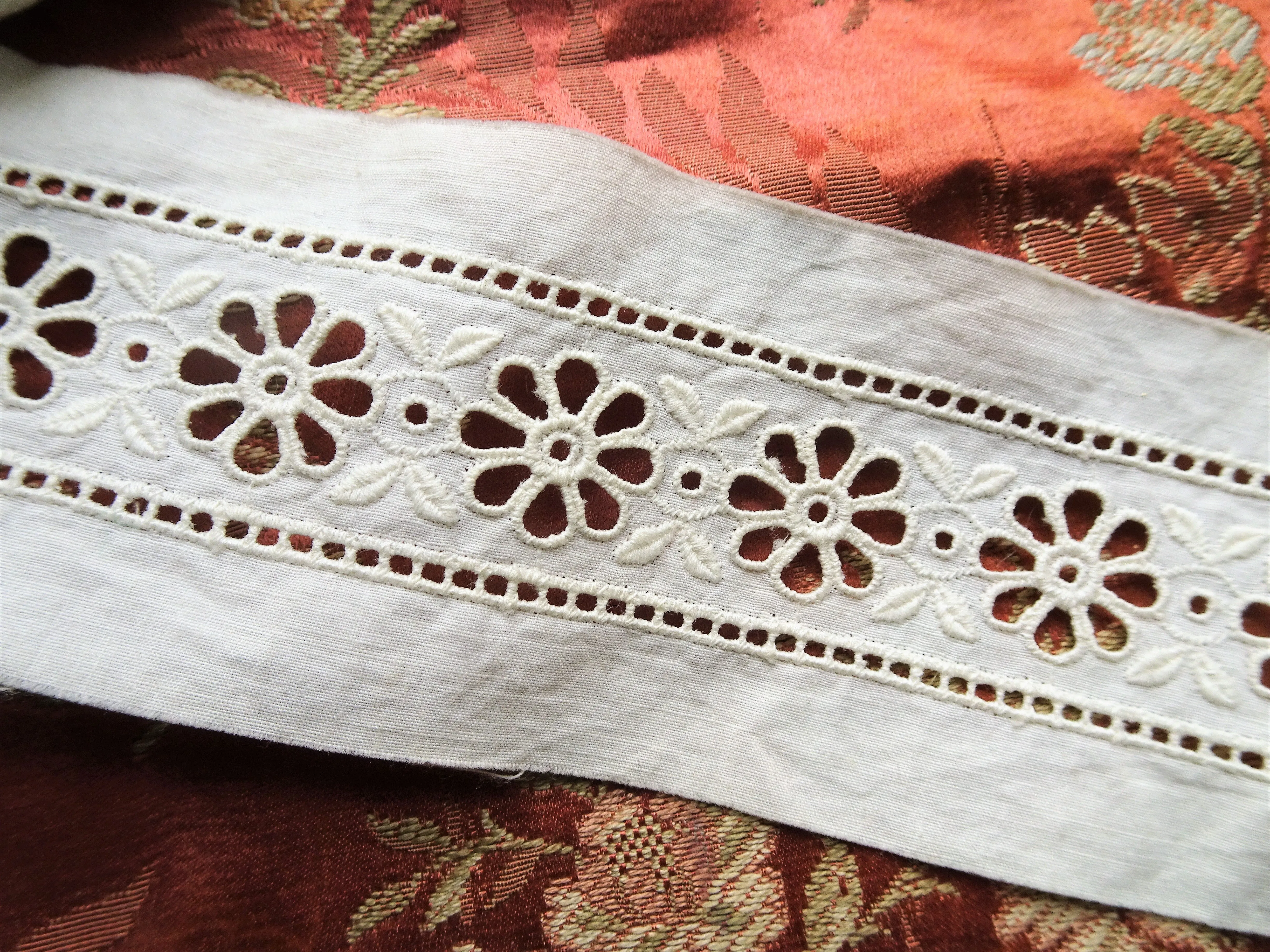 LOVELY Antique French White On White Edwardian Embroidered Trim For Dresses,Dolls, Christening Gowns, Bonnets, Bridal Weddings, Antique Lace Trim