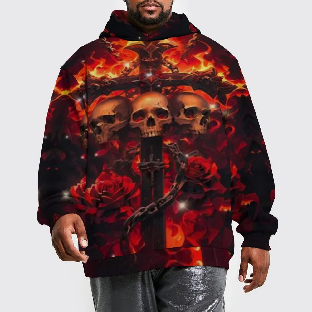 Mens Halloween Fire Skull with Roses 3D Print Hoodies