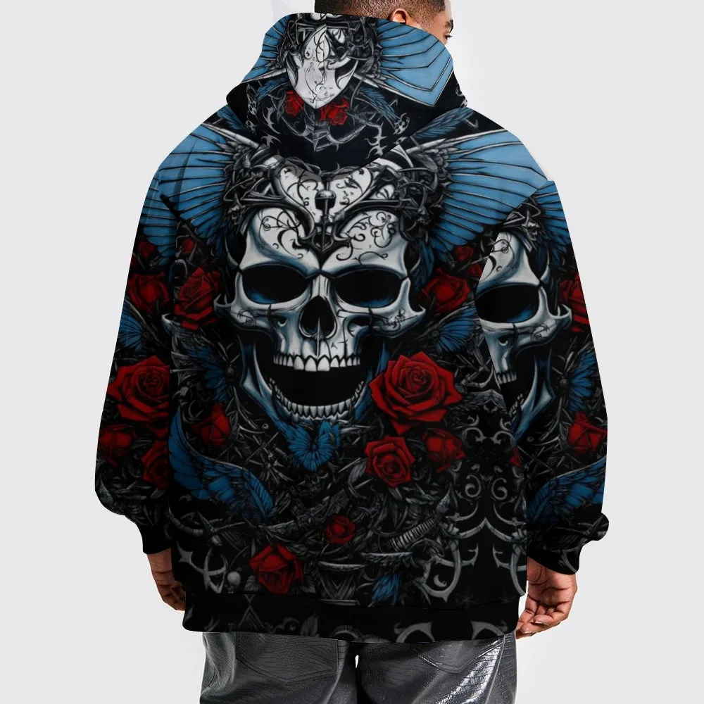 Mens Halloween Gothic Skull and Roses 3D Print Hoodies