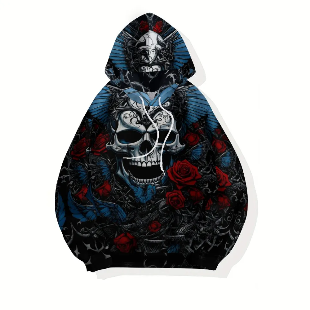 Mens Halloween Gothic Skull and Roses 3D Print Hoodies