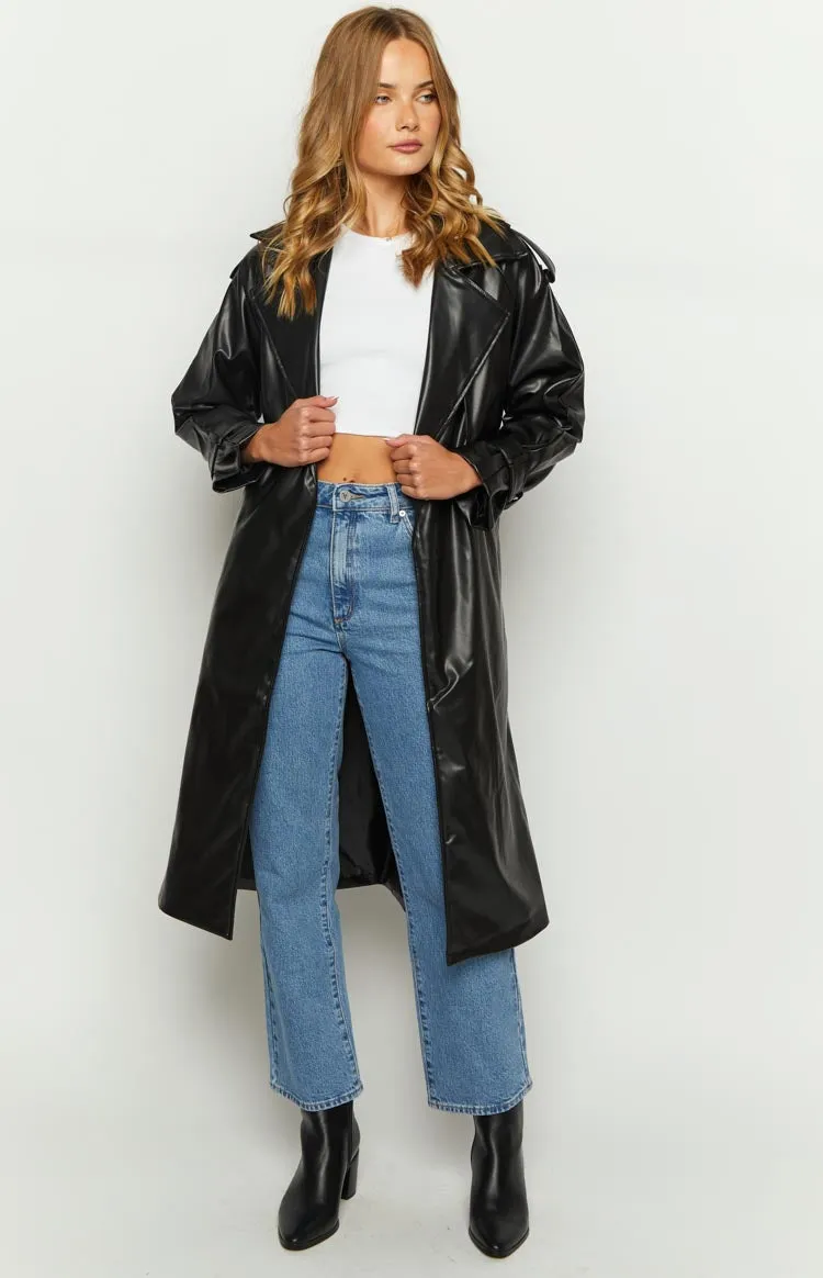 Midnight Mirage Black PU Trench