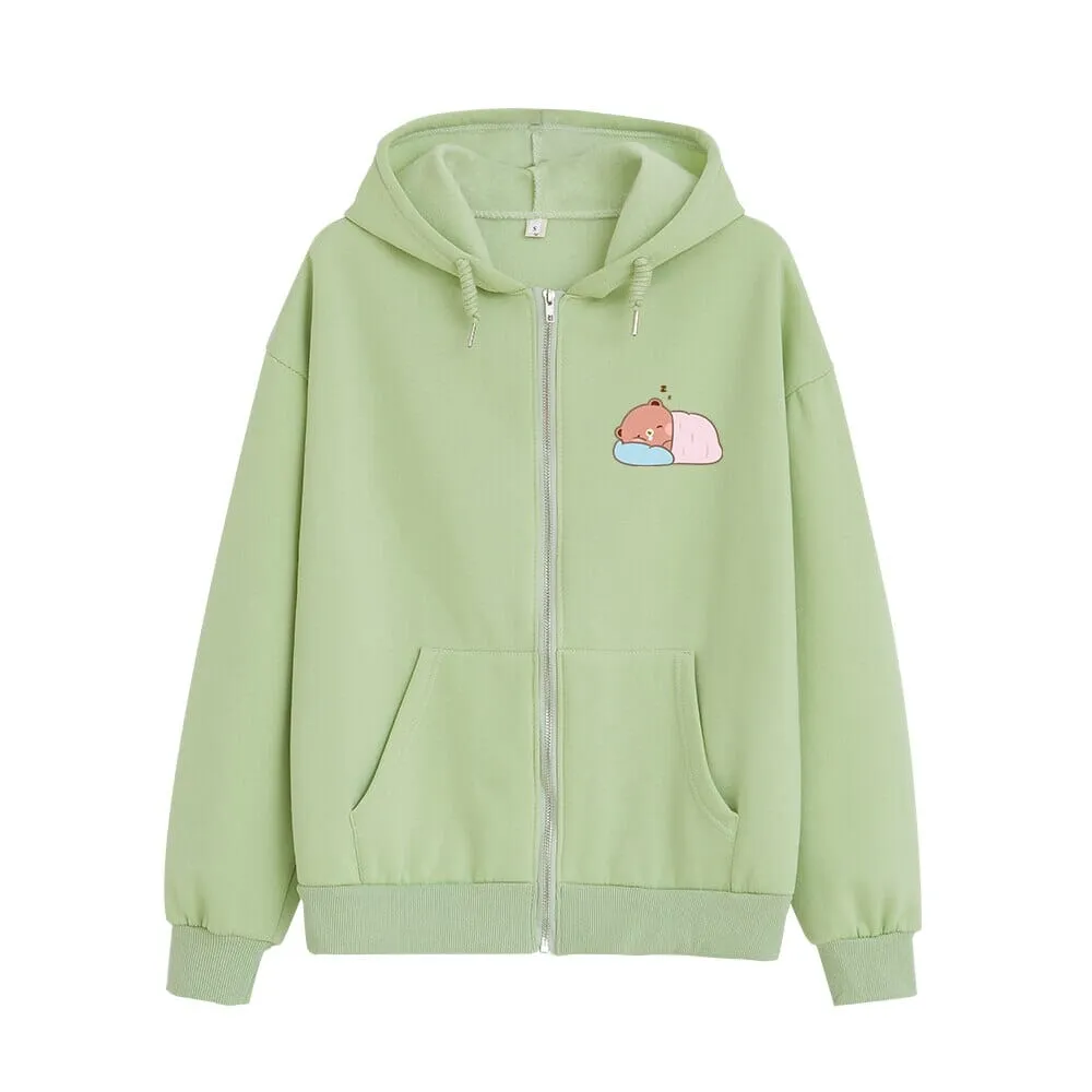 Napping Baby Boberu the Bear Soft Zip-Up Hoodie