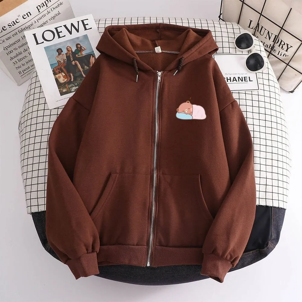 Napping Baby Boberu the Bear Soft Zip-Up Hoodie