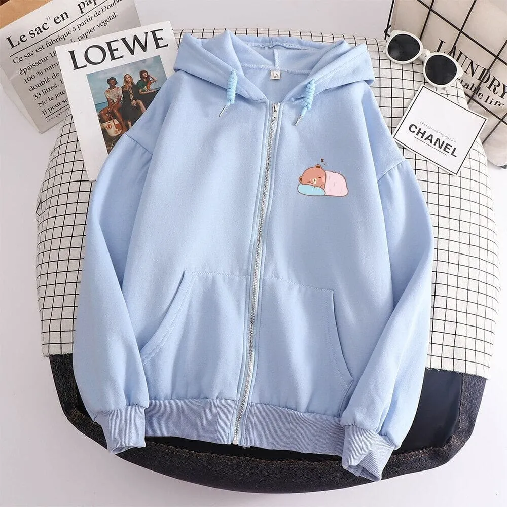 Napping Baby Boberu the Bear Soft Zip-Up Hoodie