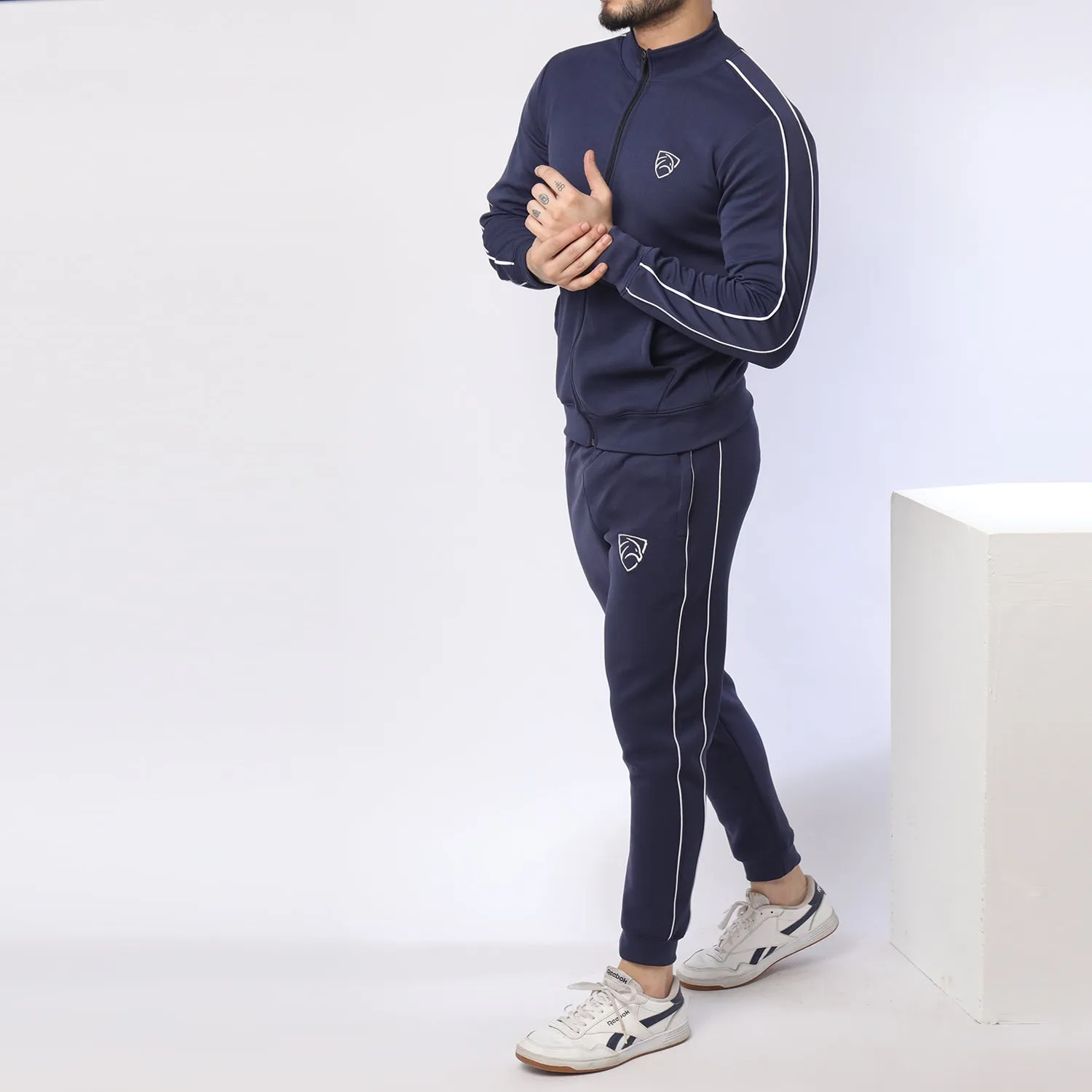 Navy Double Piping PolyFleece Tracksuits