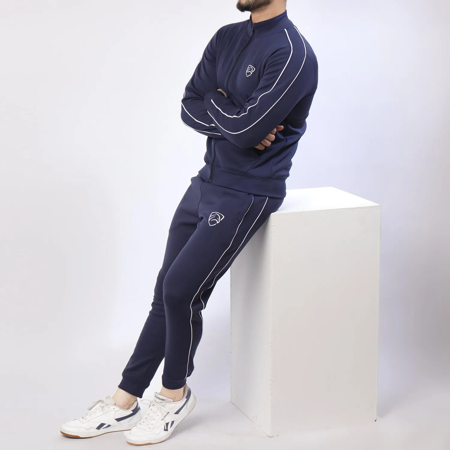 Navy Double Piping PolyFleece Tracksuits