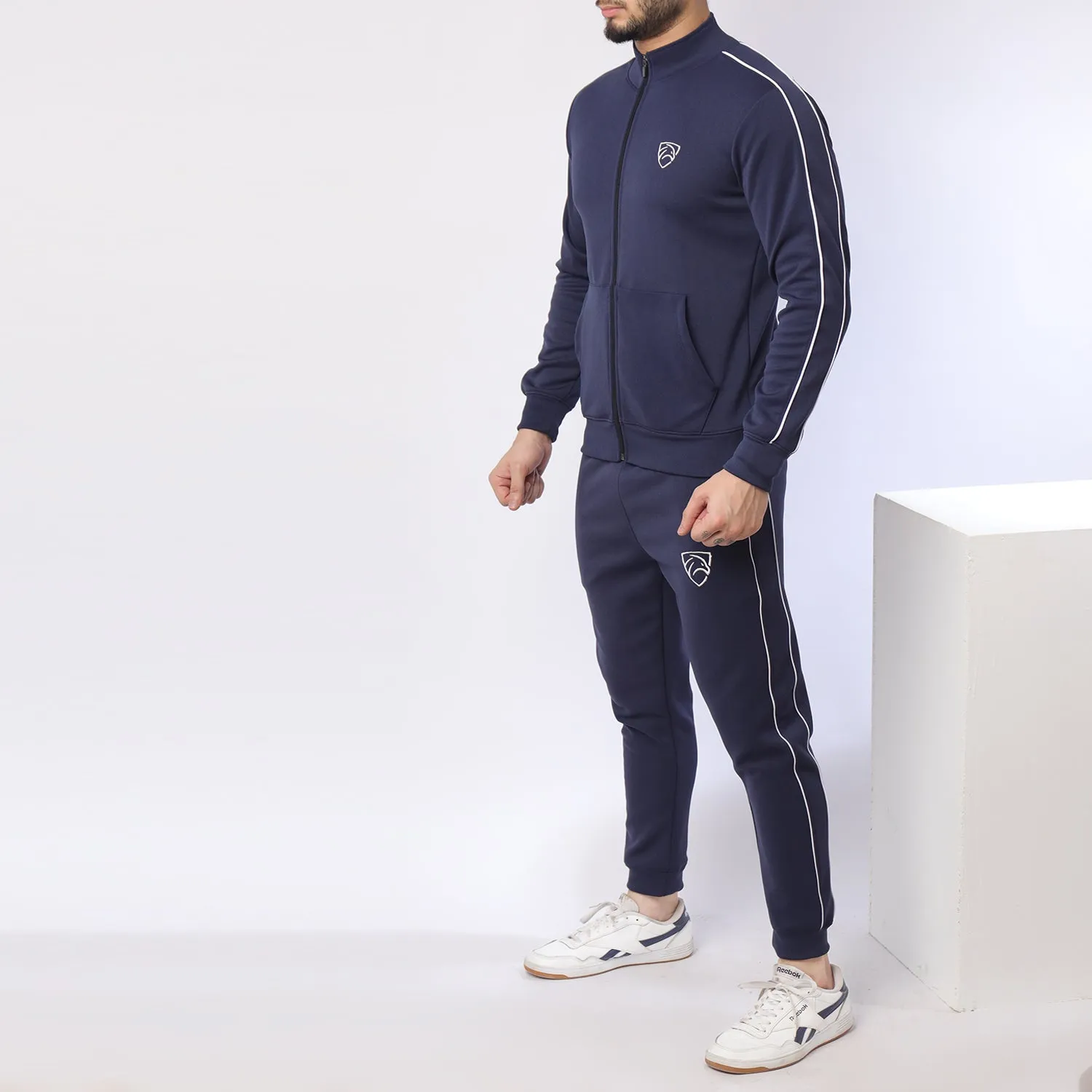 Navy Double Piping PolyFleece Tracksuits