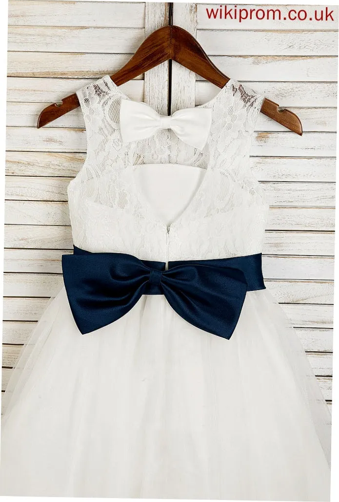 Neck With Tea-length Scoop Tulle/Lace Sleeveless Hole - Dress Sash/Bow(s)/Back Flower Girl Dresses A-Line/Princess Flower (Undetachable Girl Hortensia sash)