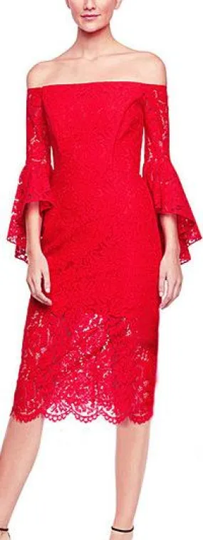 Off-the-Shoulder Red Lace Dress