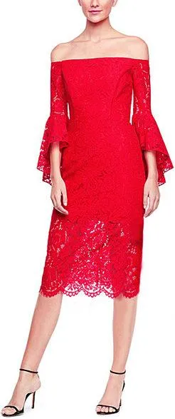 Off-the-Shoulder Red Lace Dress