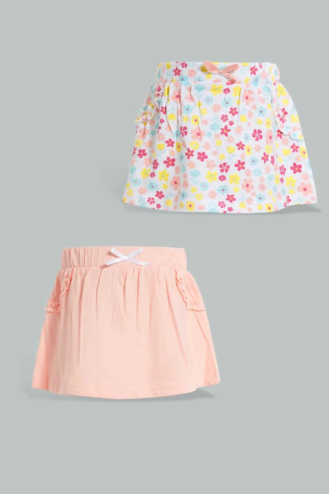 Pink And White Floral Skirt For Baby Girls (Pack of 2)