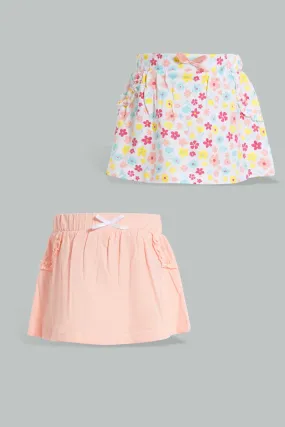 Pink And White Floral Skirt For Baby Girls (Pack of 2)