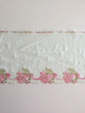 Pink/Mint Green 7.25" Wide Embroidered Lace Trim