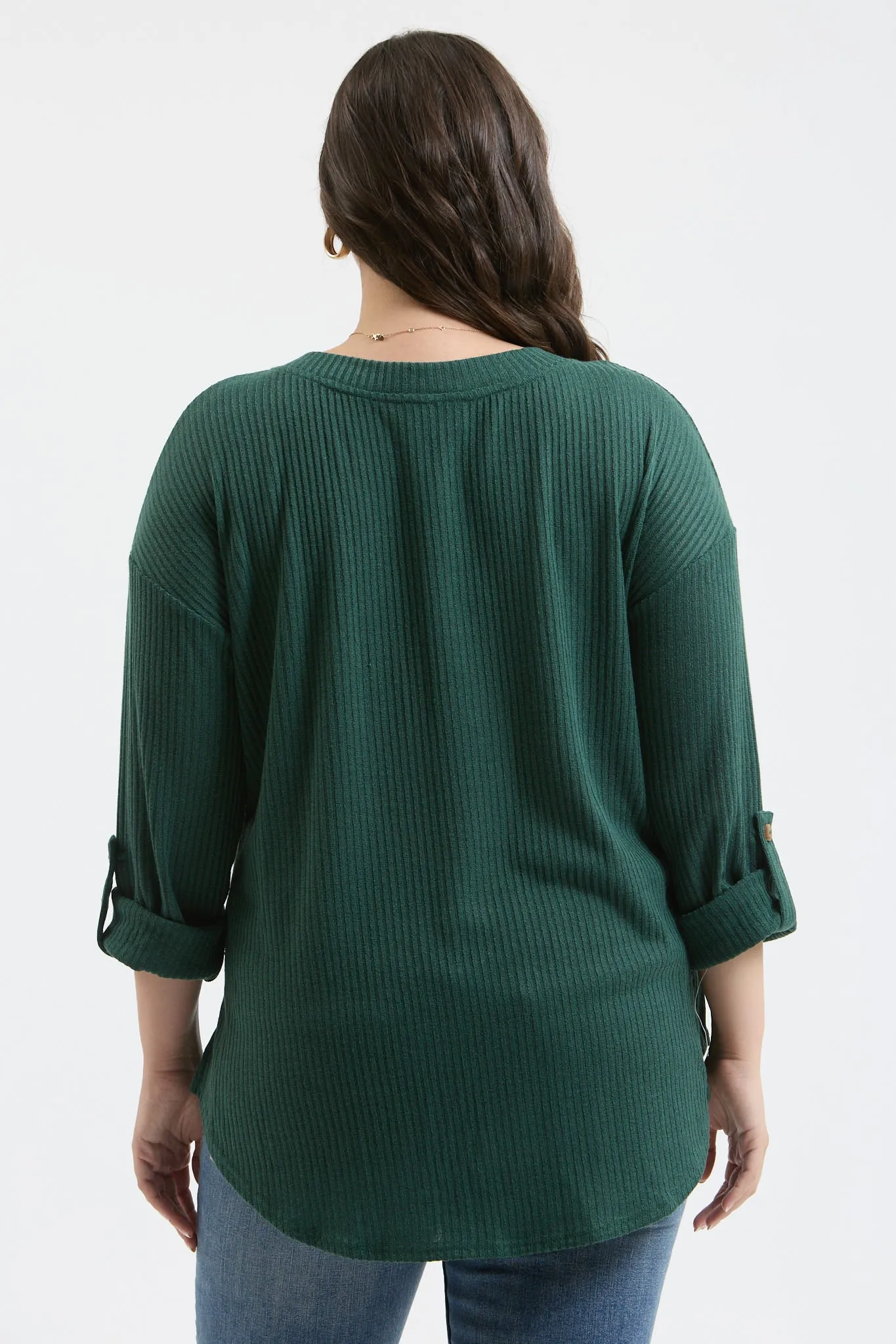 PLUS 3/4 TAB SLEEVE HENLEY KNIT TOP