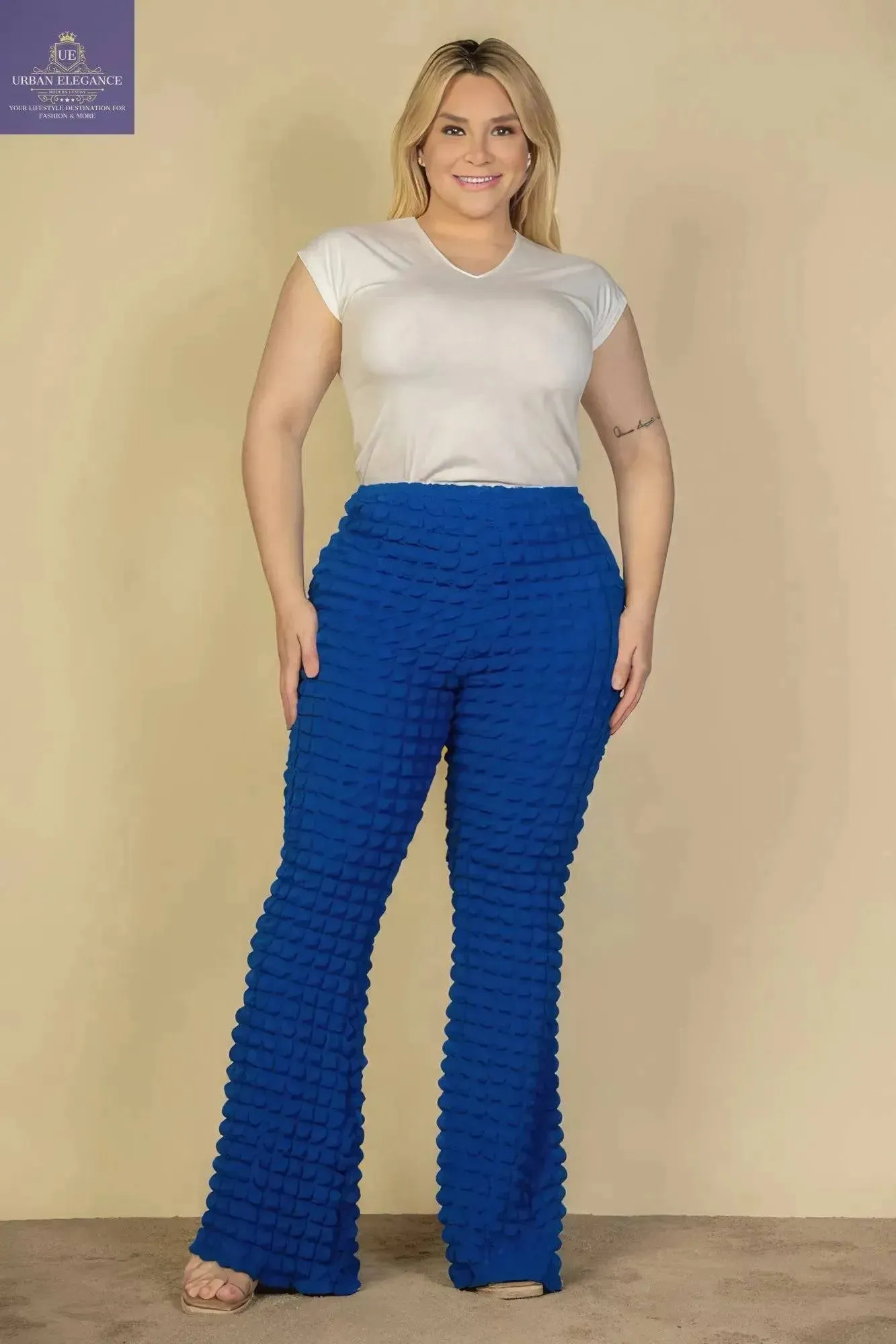 Plus Size Bubble Fabric Flare Pants