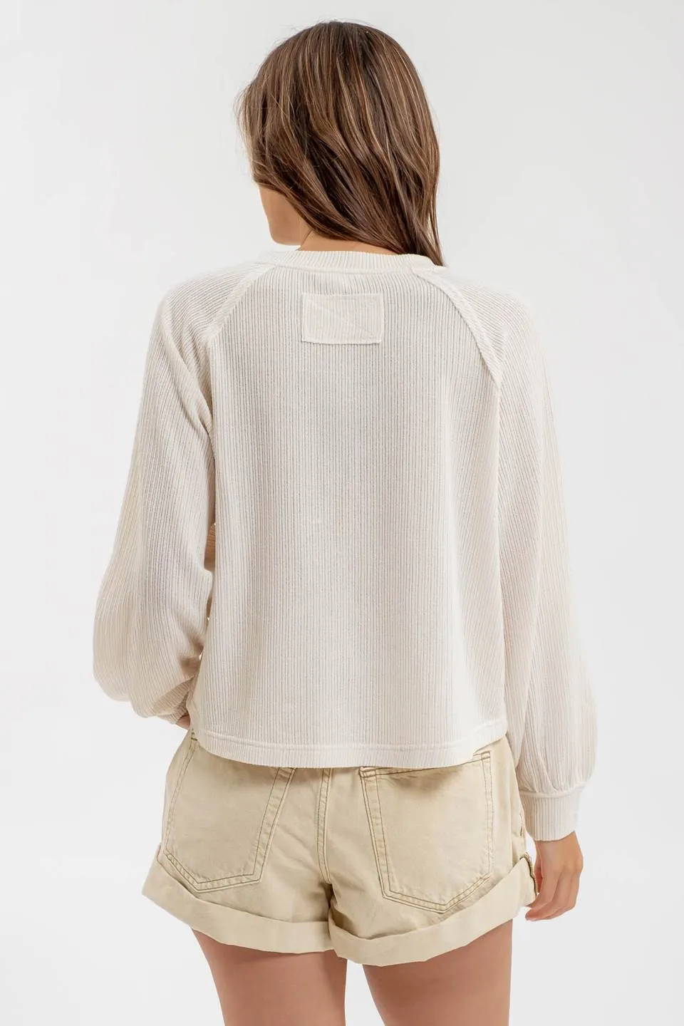 RAGLAN LONG SLEEVE HENLEY KNIT TOP