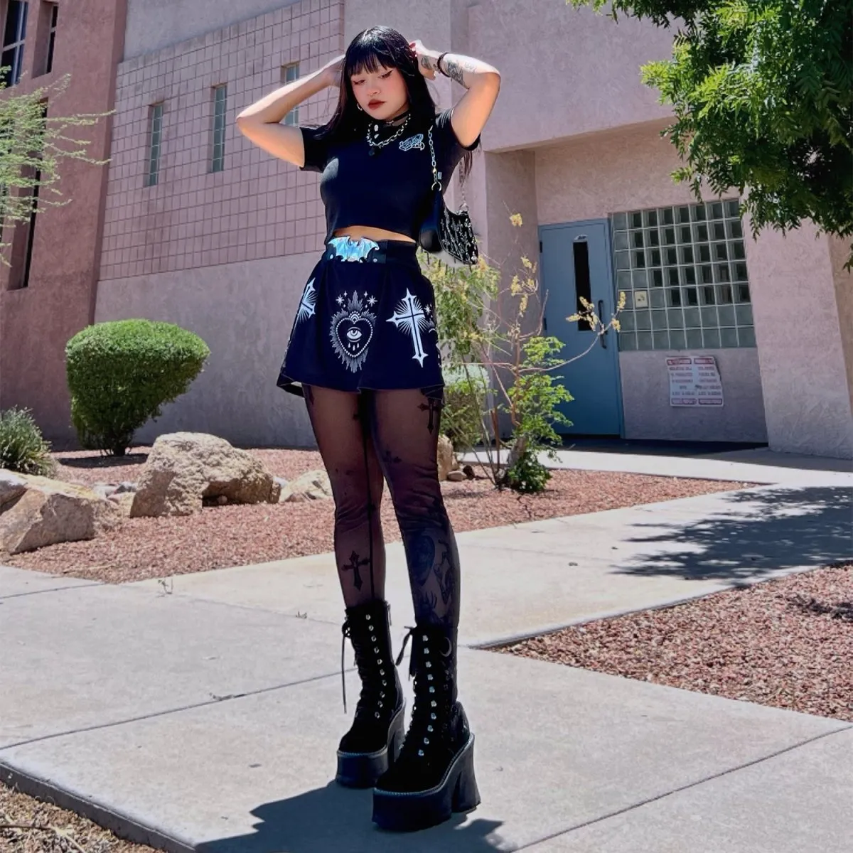 Sacred Heart Eye And Cross Skater Skirt