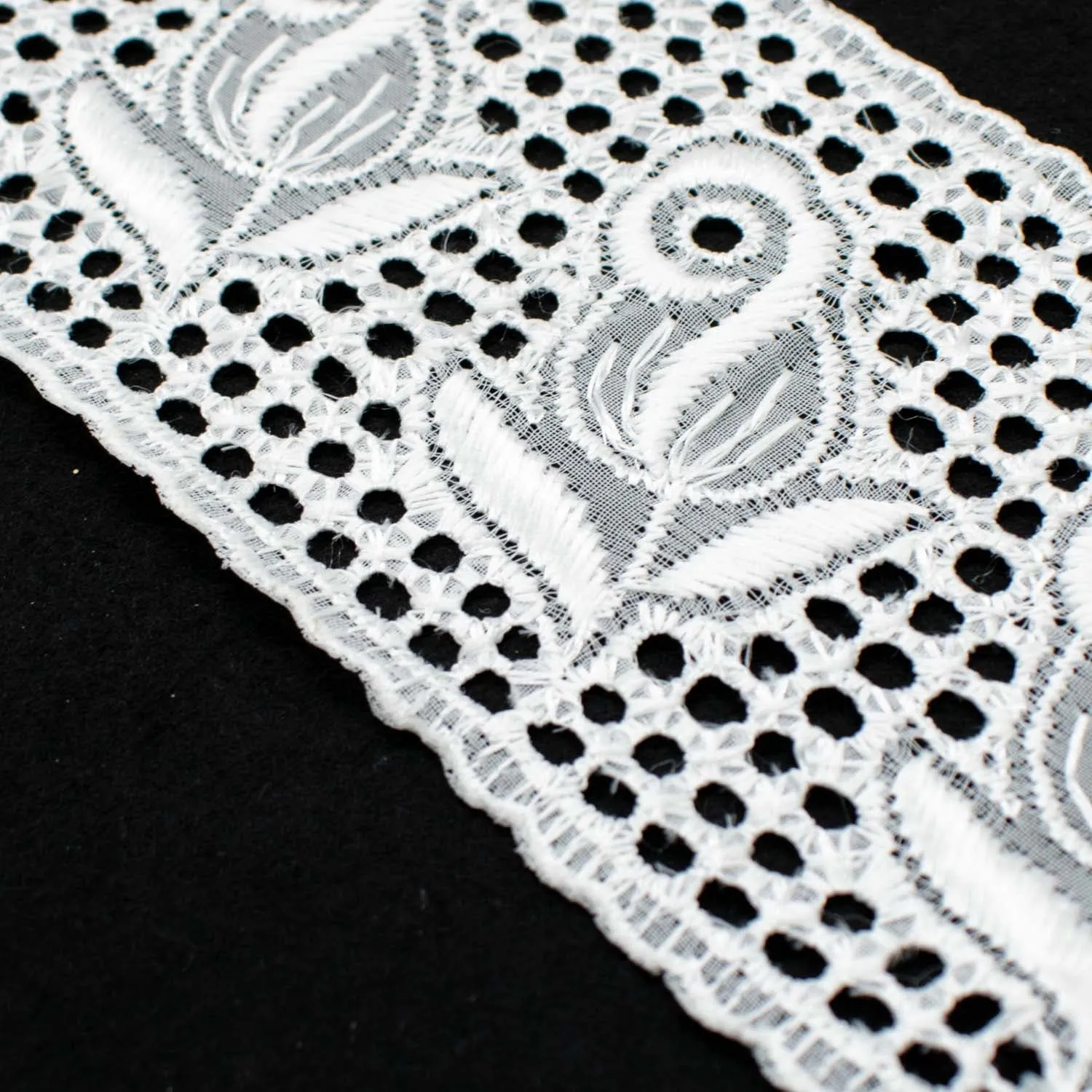 Scalloped Floral Embroidered Voile White Lace Trim 8cm