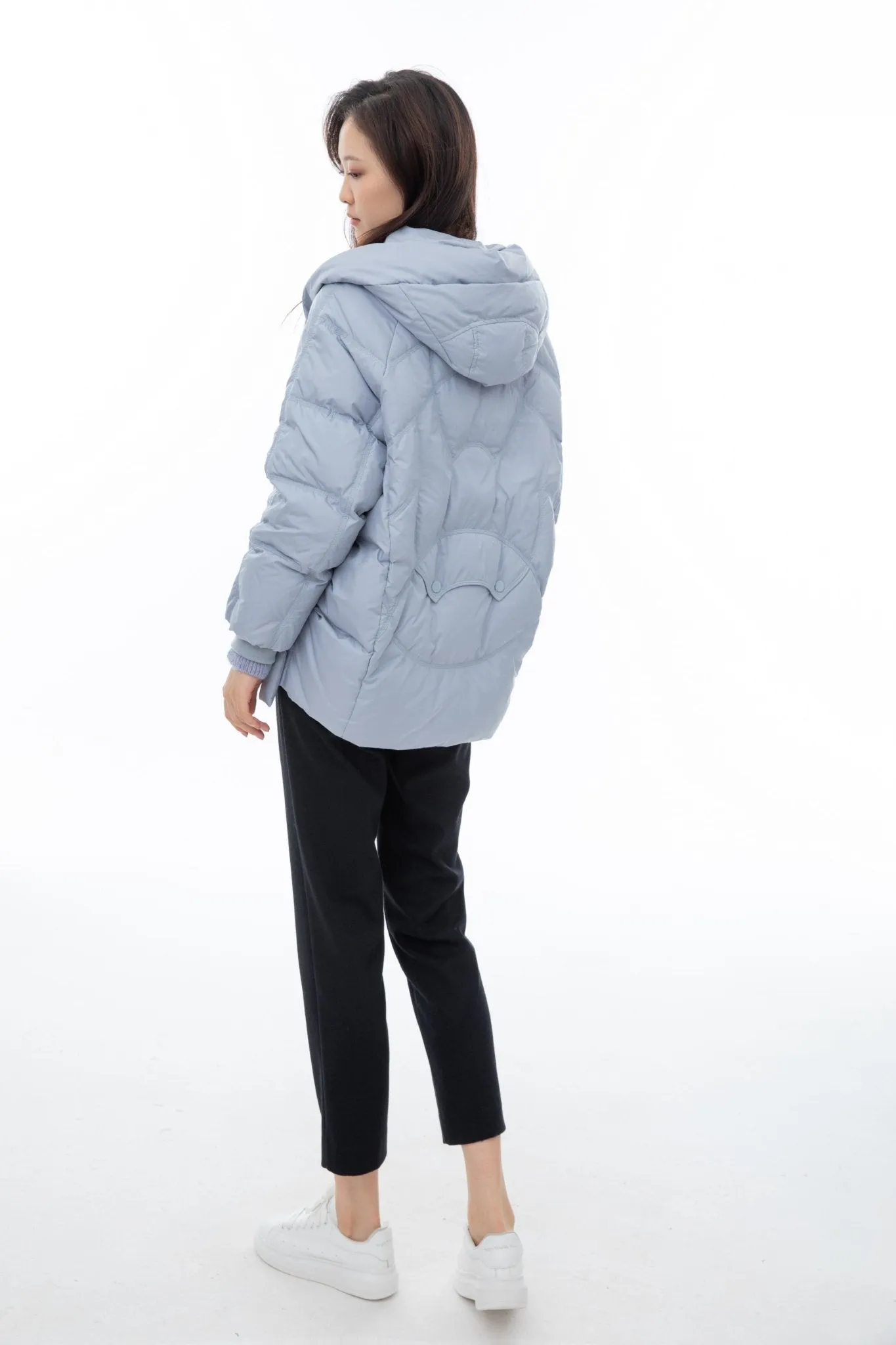 Shadow Blue Hooded Short Goose Down Jacket