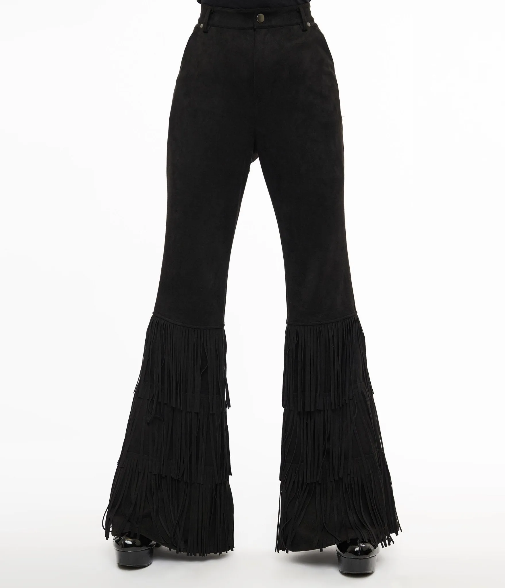 Smak Parlour 1970s Black Suede Tassel Flare Pants