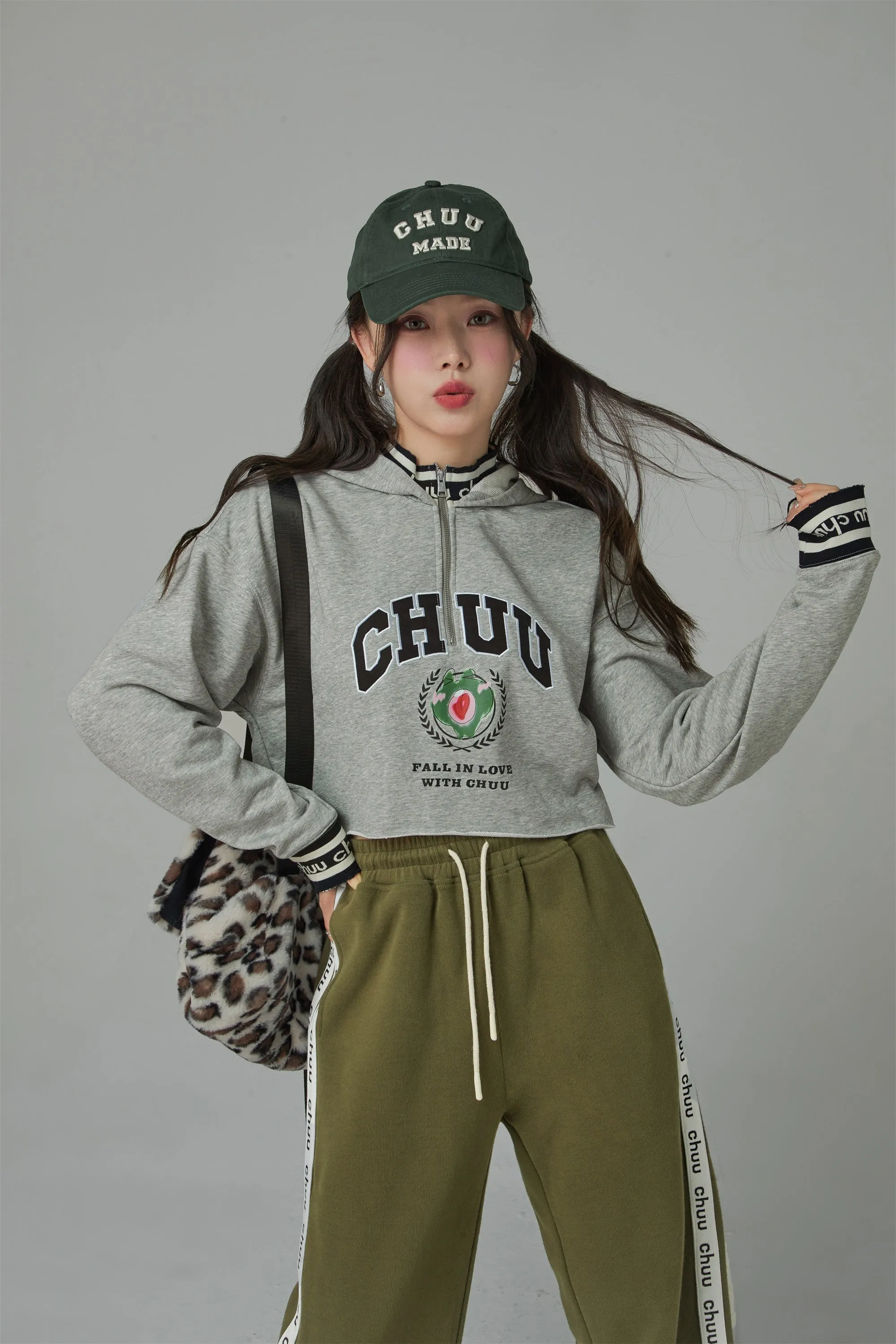 Straight A Half Zip-Up Cropped Hoodie