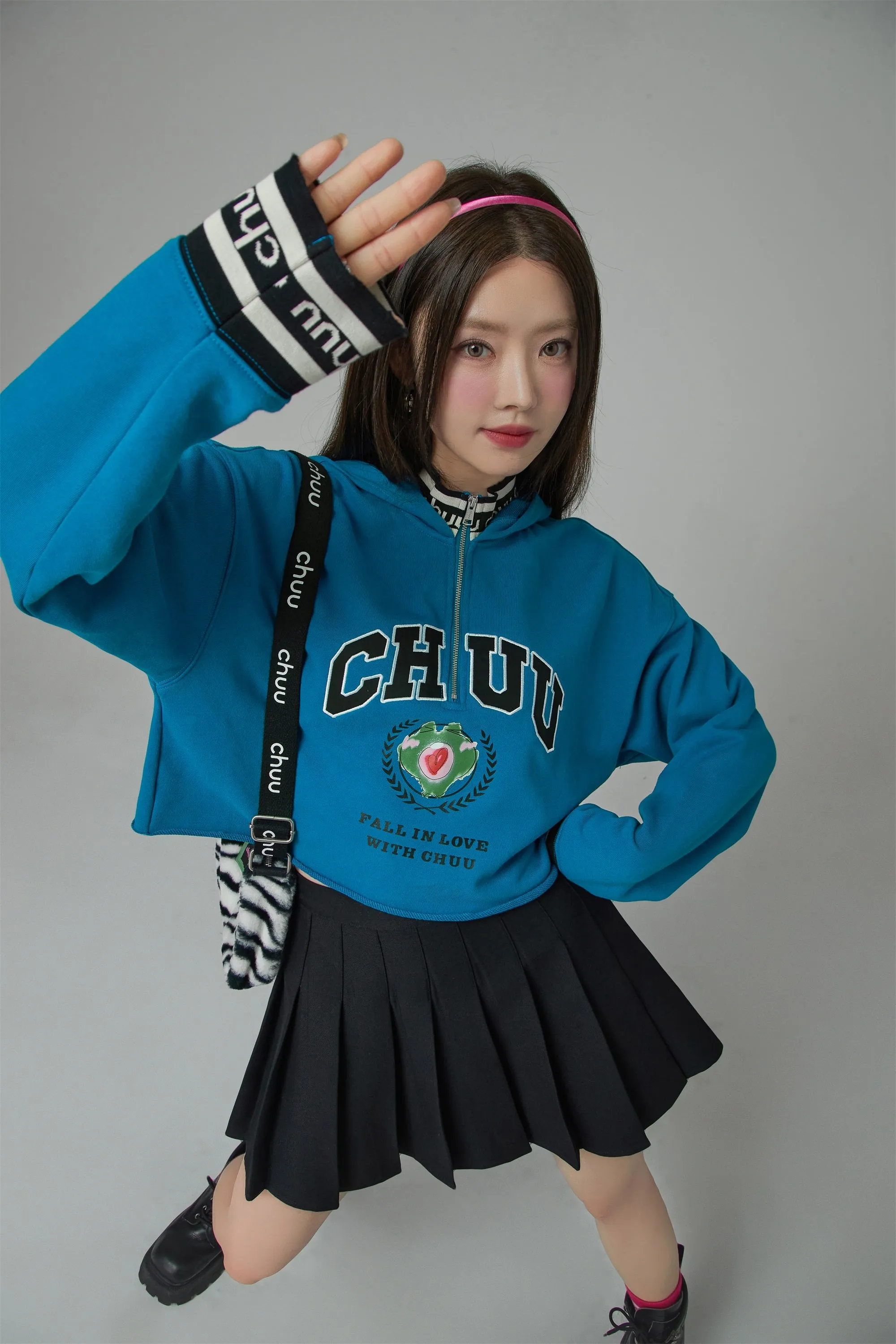 Straight A Half Zip-Up Cropped Hoodie