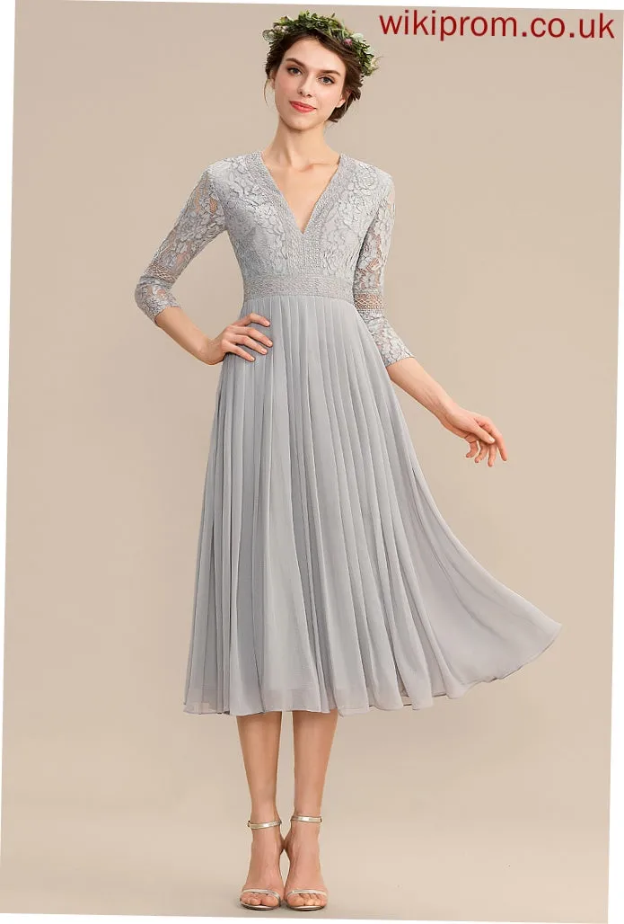 Tea-Length Embellishment V-neck Pleated Fabric Neckline A-Line Length Silhouette Sam Natural Waist One Shoulder Bridesmaid Dresses