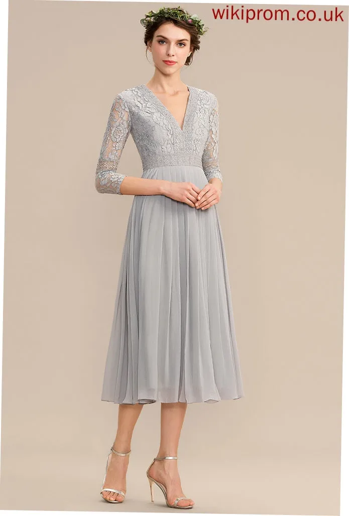 Tea-Length Embellishment V-neck Pleated Fabric Neckline A-Line Length Silhouette Sam Natural Waist One Shoulder Bridesmaid Dresses