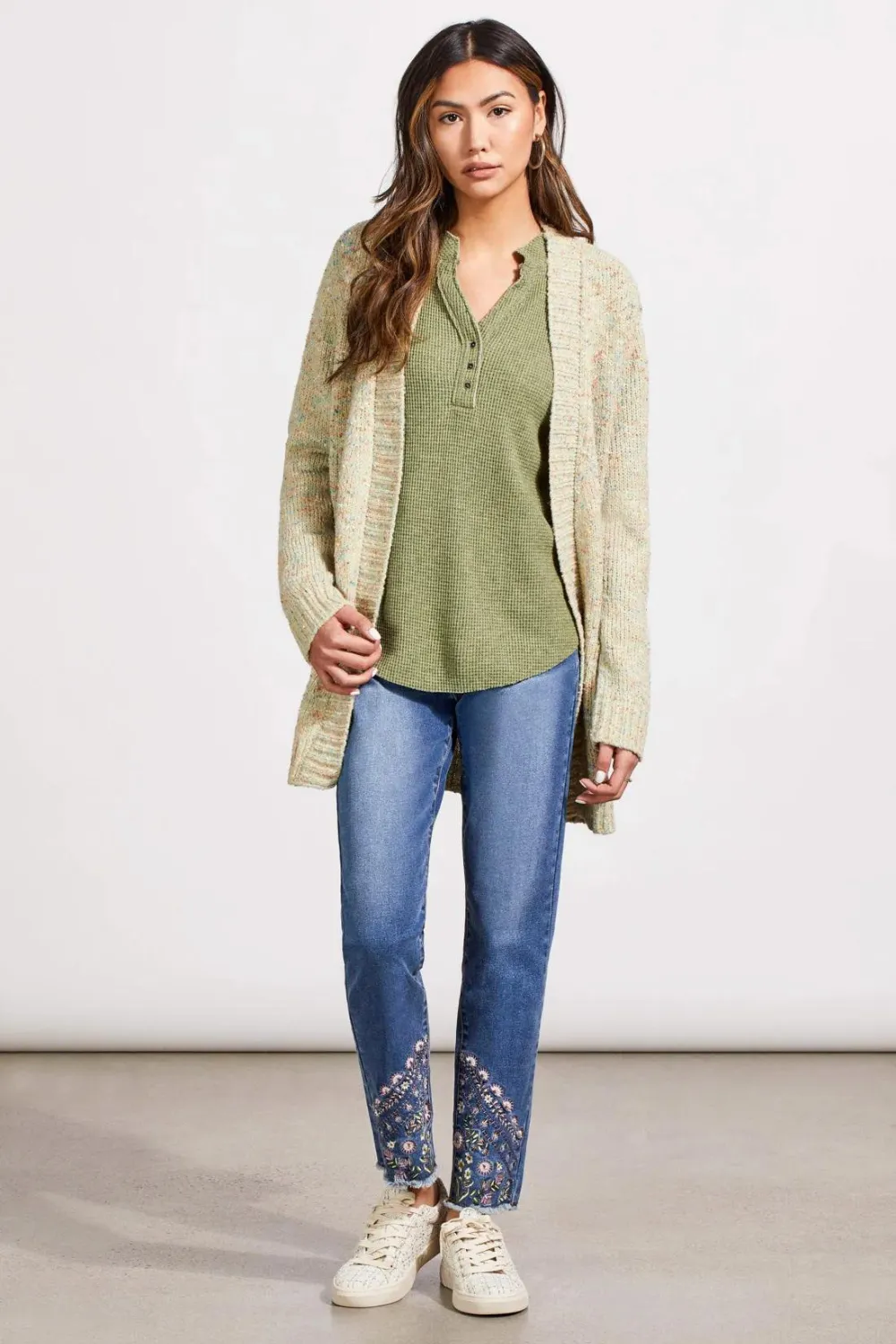 Tribal Henley Top w/ Buttons - Heathered Clover Leaf