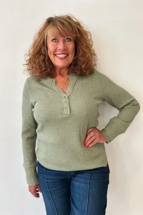 Tribal Henley Top w/ Buttons - Heathered Clover Leaf