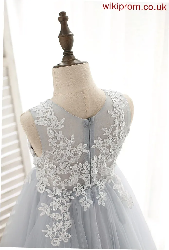 Tulle/Lace A-Line Neck Girl Sleeveless Flower Girl Dresses Flower Tea-length Lila - Dress Scoop