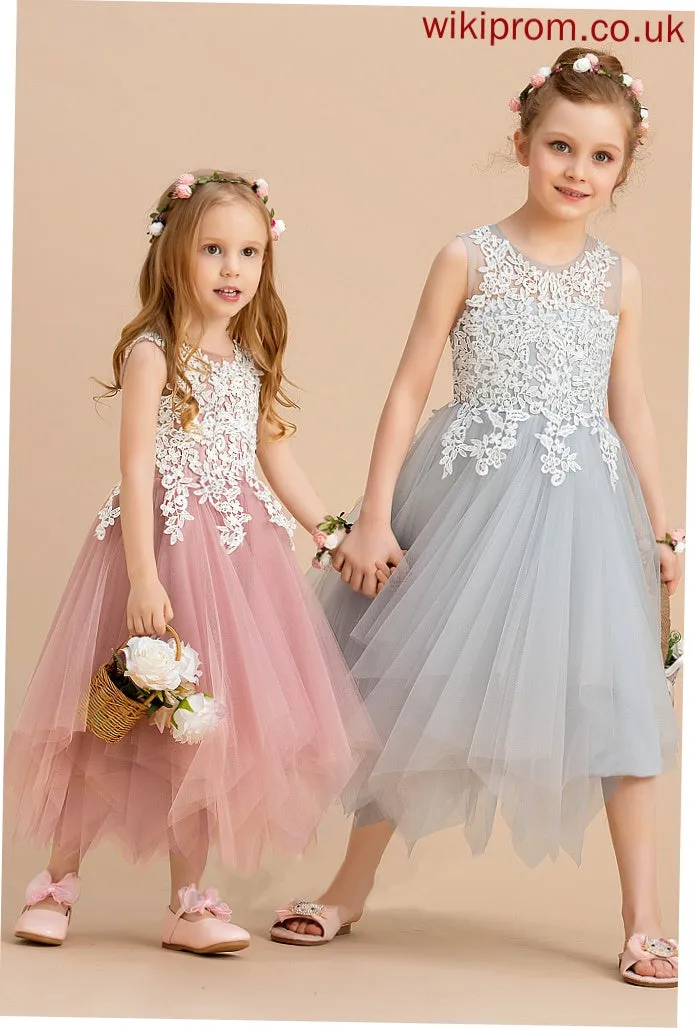 Tulle/Lace A-Line Neck Girl Sleeveless Flower Girl Dresses Flower Tea-length Lila - Dress Scoop