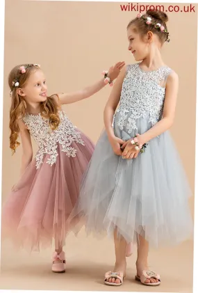 Tulle/Lace A-Line Neck Girl Sleeveless Flower Girl Dresses Flower Tea-length Lila - Dress Scoop