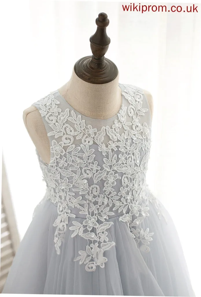 Tulle/Lace A-Line Neck Girl Sleeveless Flower Girl Dresses Flower Tea-length Lila - Dress Scoop