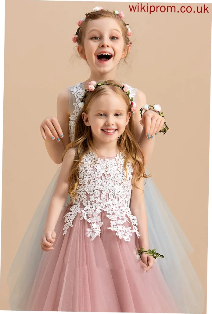 Tulle/Lace A-Line Neck Girl Sleeveless Flower Girl Dresses Flower Tea-length Lila - Dress Scoop