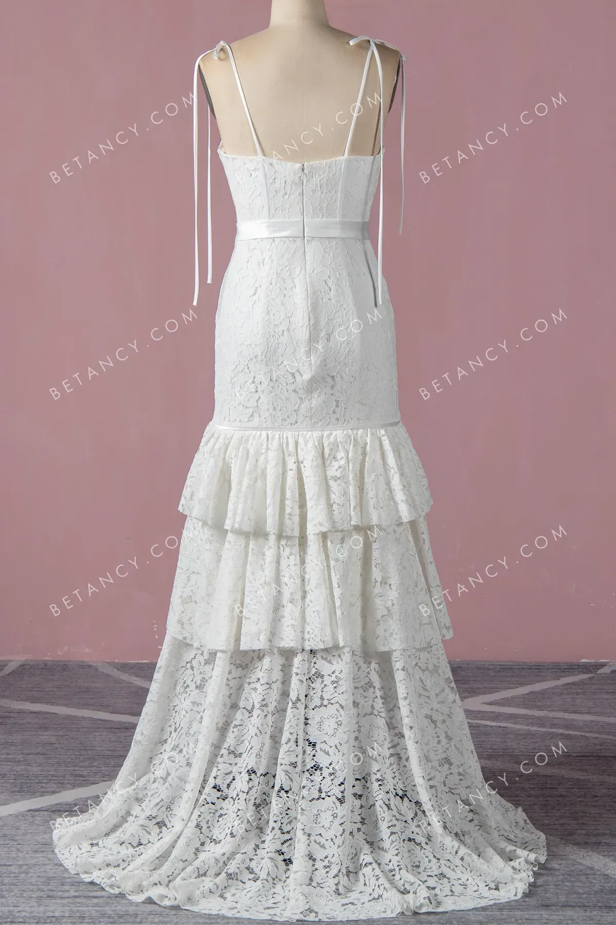 Unique Ivory Lace Corset Tiered A-line Wedding Dress