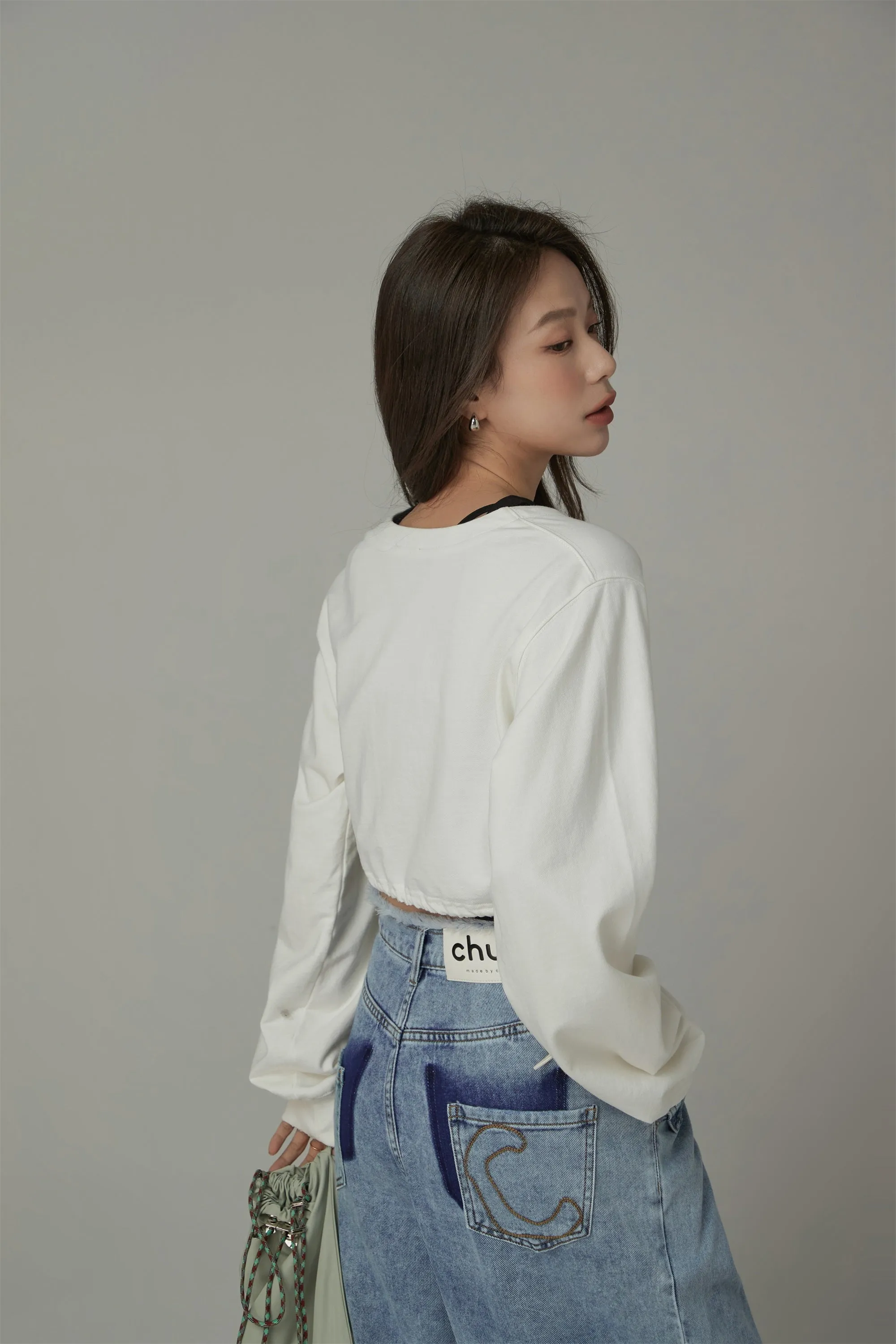 V-Neck Cropped Sweatshirt