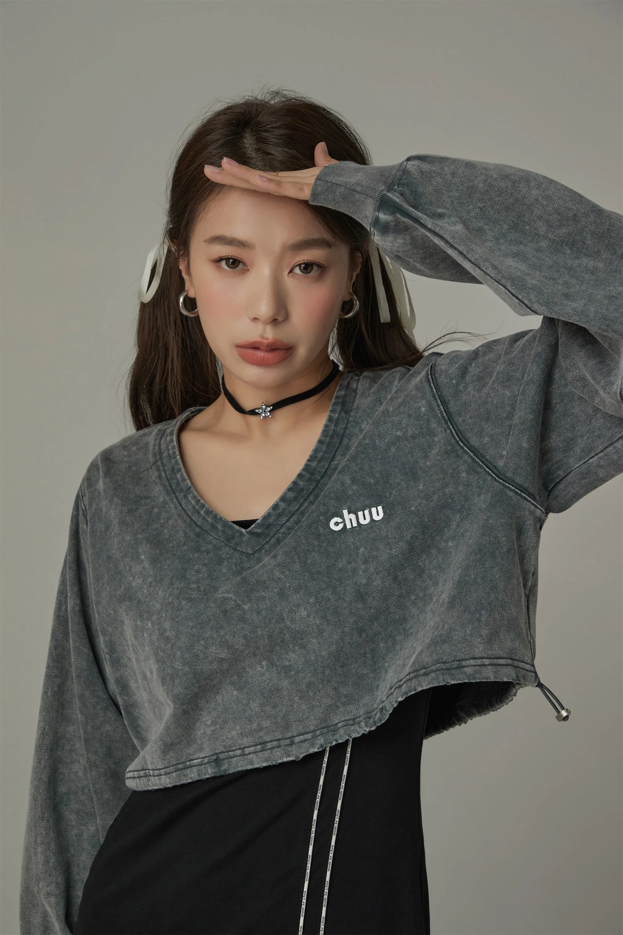 V-Neck Cropped Sweatshirt